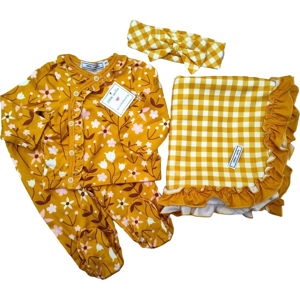 Little Millie 4pc Baby Girl 3m Blanket‎ Outfit Headband Ruffled Buttercup Floral